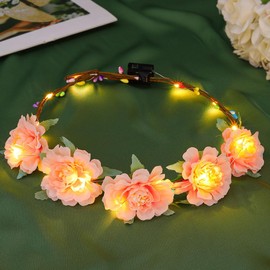 Zoestar Luminous Flower Headband LED Garland Crown Headbands Bridal Flower Headpiece Festival Hair Wreath for Women and Girls