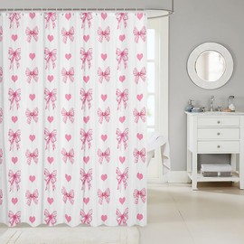 Feelyou Kids Pink Bowknot Shower Curtain Dreamy Princess Bath Curtain Boys Girls Cute Bow Bathroom Shower Curtain Set Love Heart Teens Bathroom Accessories Bedroom Decor 72"x72"