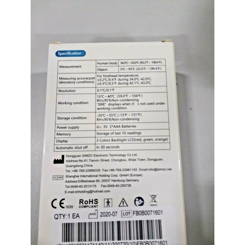 Simzo Forehead Thermometers, Infrared Digital Thermometer for Baby/ Kids/Adults