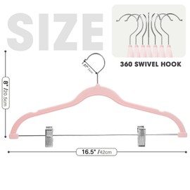Ulimart 24-Pack Blush Pink Velvet Hangers,Pants Hangers with Clips Adjustable,Felt Hangers,Heavy-Duty,Non-Slip,Space Saving,Slim Clothes Hangers for Pants, Skirts, Suits,Coats, Dresses ect.