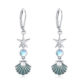 ABIGY Starfish Shell Earrings 925 Sterling Silver Starfish Stud Earrings Shell Earrings Moonstone Stud Earrings Beach Jewellery Gifts for Women Girls, Sterling Silver