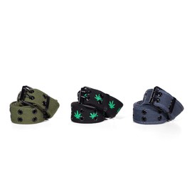 ANNA CAVALARY Casual Unisex Cotton Canvas Belt - Double Hole Grommet Web Belt for Men and Women -3 Pack (Leaf/ArmyGrn/Gry, Medium)