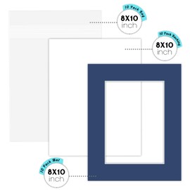 Golden State Art, Pack of 10 Mixed Colors Pre-Cut 8x10 Picture Mat for 5x7 Photo with White Core Bevel Cut Mattes Sets. Includes 10 High Premier Acid Free Mats & 10 Backing Board & 10 Clear Bags