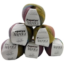 6 x 100 g Papatya Angora Knitting Yarn Multicoloured with Colour Gradient 500 g Colourful Knitting Wool with Merino Gradient Yarn (Green Blue Lilac 556-61)