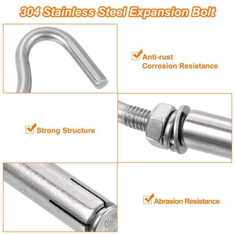 sourcing map 5Pcs M8 304 Stainless Steel Expansion Hook, Standard