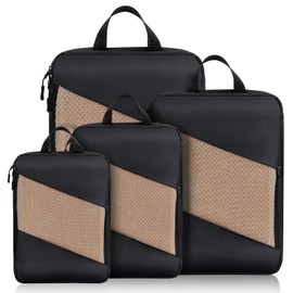 jetsetta Expandable Compression Packing Cubes 4 Set Travel Accessories Suitcase Luggage Organizers (Beige 5 Set)