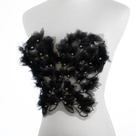 Black Butterfly Fabric Rhinestones Beaded Lace Applique,3D Embroidered Flower Fabric Patch for Vest, Dress,Handmade Sewing Tool for Bag DIY Crafts