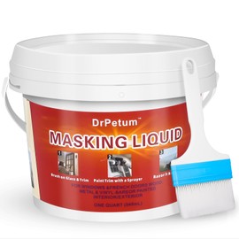 DrPetum Masking Liquid Tape, Transparent Peelable Coating for Protect Windows Glass, Used for Priming Windows, Floors and Non-Porous Surfaces Painting, 1 Quart (with Paint Brush)