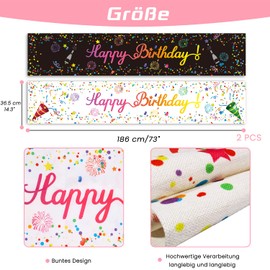 Magiccute Pack of 2 Tablecloths Birthday Decoration Black White Party Tablecloths Birthday Happy Birthday Table Decoration for Children Girls Boys Birthday Party Decoration