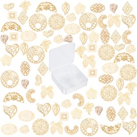 SUNNYCLUE 80 Pieces, 16 Types, Watermark Parts, Large Assortment Set, Alloy, Charms, Wrapping, Corner Decoration, Filigree Silver, Decoration, Flower Shape, Gold, Heart-shaped, Piercing Parts,