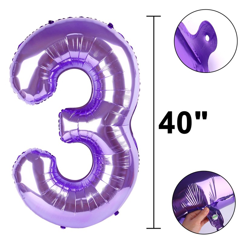 40 Inch Balloon Purple Number 3 Big Foil Helium Number