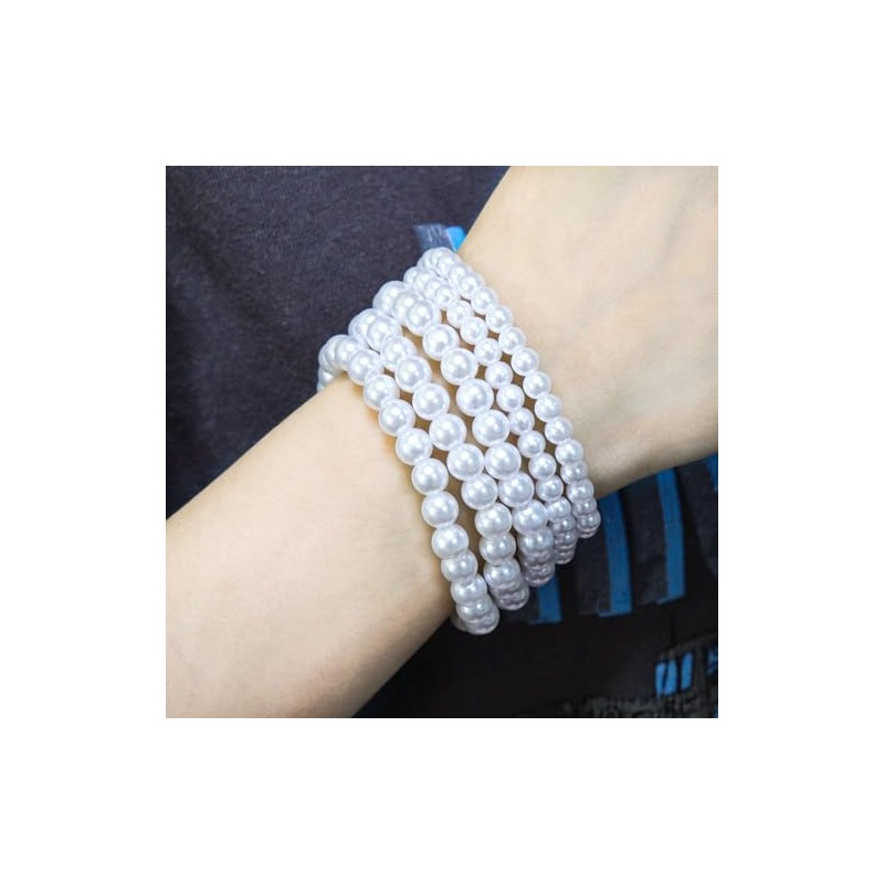 COLORFUL BLING Imitation Pearl Stackable Bracelets Set for Women Beaded