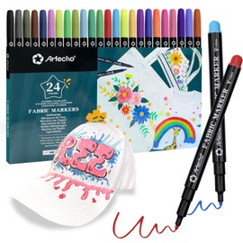 Artecho 24 Textilstifte Waschmaschinenfest Pigment für Textilien, ungiftig und waschmaschinenfest, kann auf Textilien wie T-Shirts und Taschen verwendet werden