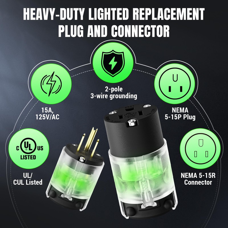 Yomiuwo Lighted Plug and Connector Set, Straight Blade Cord End