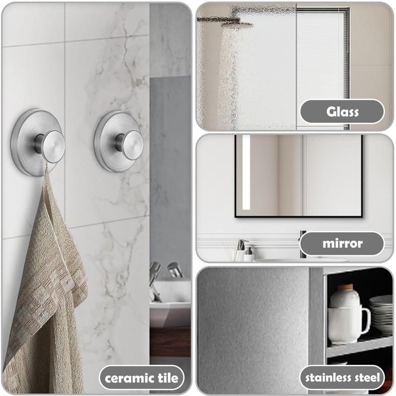 GOUKAWADA Stainless Suction Hooks for Bathroom, Vacuum Suction Hook Heavy