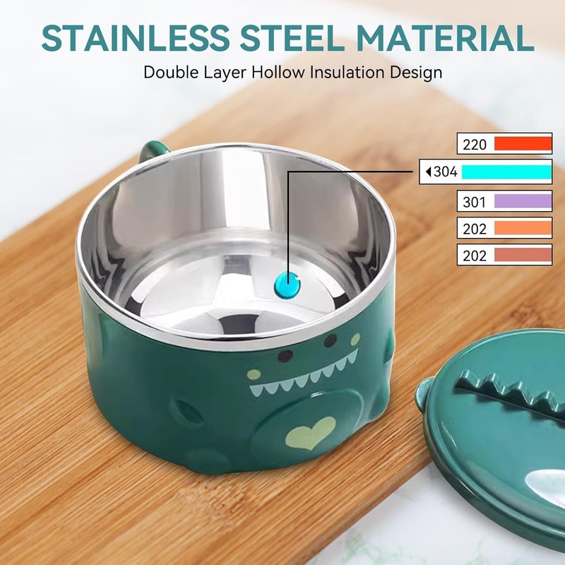 ZPSHYD Cartoon Dinosaur Noodle Bowl - Stainless Steel Inner Bowl