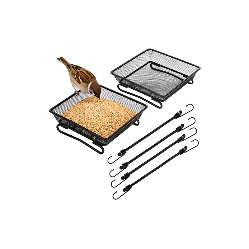 Set of 2 Metal Platform Bird Feeder Tray with 4