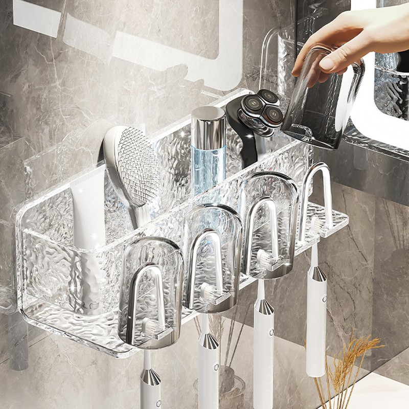 Water Ripple Toothbrush Holder Acrylic Punch Free Wall Mount Toothbrush