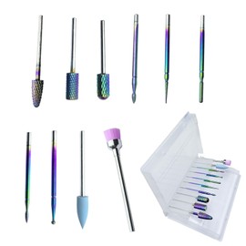 QQdou Nail Drill Bits Sets, 10 pcs Electric Nail Drill Bits Kit, 3/32 Inches Tungsten Carbide Less Dust Diamond Metal Nail Bits, for Acrylic Gel Nails, Nail Manicure Pedicure, Salon Home(B)