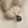 Gempires Green Jade Pear Shaped Teardrop Crystal Necklace, Bezel Pendant