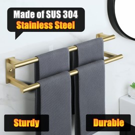 Alise Bathroom Double Towel Bar, 24 Inch Wall Mount Towel Holder, Towel Racks for Bathroom, SUS304 Stainless Steel Towel Hanger, Thickened Pipe with Strong Load-Bearing Capacity, Gold