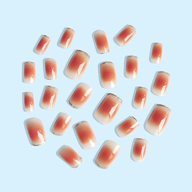 Wedity 24 PCS Short Nail Stickers Ice Translucent Yellow and