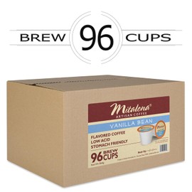 Mitalena Artisan Vanilla Bean Low Acid Coffee Pods for Keurig - Medium Roast K Cups for Acid Reflux Prevention - 72 Count, Organic Coffee with Vanilla Flavor
