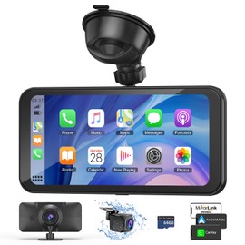 Wireless Car Play Screen for Cars, 6.25" Portable Apple carplay with 4K Dashcam, Android Auto Wireless Car Stereo with 1080p Backup Camera,Voice Control,Bluetooth,GPS Navigation,Multimedia Player