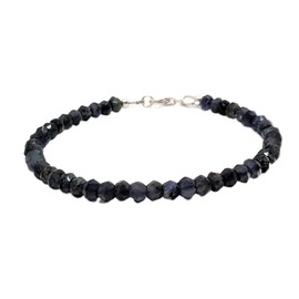LKBEADS iolite 4mm rondelle shape faceted cut gemstone beads 7 inch stacking bracelet with silver plated lock for unisex.#Code- LCBR-3657