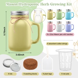 Vesici 6 Set Mason Jar Plant Germination Kits Hydroponic Herb Garden Planter Indoor Seed Pods Kit Countertop Self Watering Glass Planter with Net Pot for Herbs Flowers