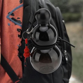 Black Myth Monkey King Gourd Water Bottle - 800ML Chinese Style With Strap, 30oz Retro-Inspired for Outdoor (Black)