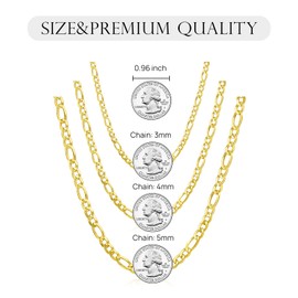 Dacc & Aya Sterling Silver Diamond-Cut Figaro Chain for Men Women Figaro Link Chain with Lobster Clasp for Boy Girl, Yellow Gold Plated, 3mm, 26 Inches (with a Gift Box)