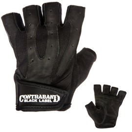 Contraband Black Label 5150 Mens Pro Leather Fingerless Weight Lifting Gloves - Durable Light - Medium Padded Split Leather Gym Gloves - Perfect Classic Lifting Gloves (Pair) (Black, Medium)