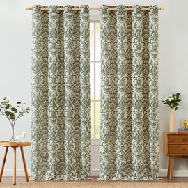 jinchan Extra Long Linen Curtains for Living Room Moss Green Damask Curtains 96 Inches Long for Bedroom Light Filtering Vintage Curtains 8FT Long for Drapes Grommet Window Treatments 2 Panels Set