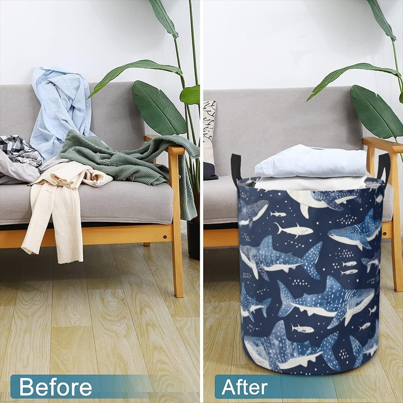 Laundry Basket Whale Shark Collapsible Laundry Hamper with Handles Clothes