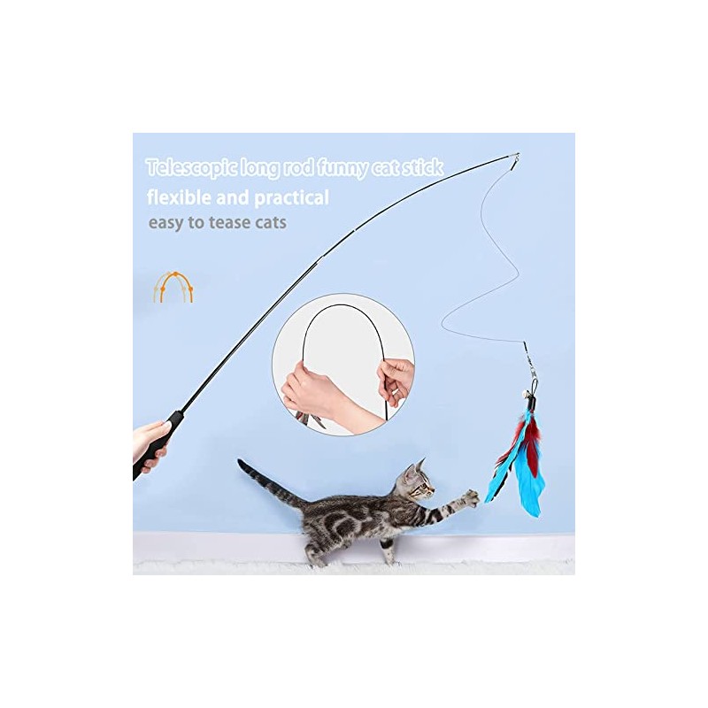 Juguetes Interactivos De Plumas para Gatos, Varita De Gato Retráctil,