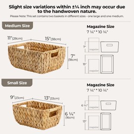 StorageWorks Wicker Baskets for Organizing, Handwoven Storage Basket with Built-in Handles, Water Hyacinth Organizer for Home Decor, Set of 2