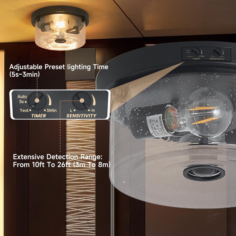 Yisuro Motion Sensor Outdoor Ceiling Light, Flush Mount Porch Exterior