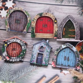 Jinshining Red Mini Fairy Garden Door for Tree, 3D Miniature Fairy Door for Fairytale Tiny House Doors, Bonsai Terrarium Micro Landscape Decoration Accessories Garden Miniatures