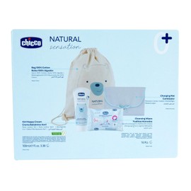 CHICCO NATURAL SENSATION - Changing Gift Set Includes 1 100% Cotton Bag, 1 Changing Mat, 1 Changing Cream 4-in-1 100 ml, 1 Cleaning Wipes 16 Pieces