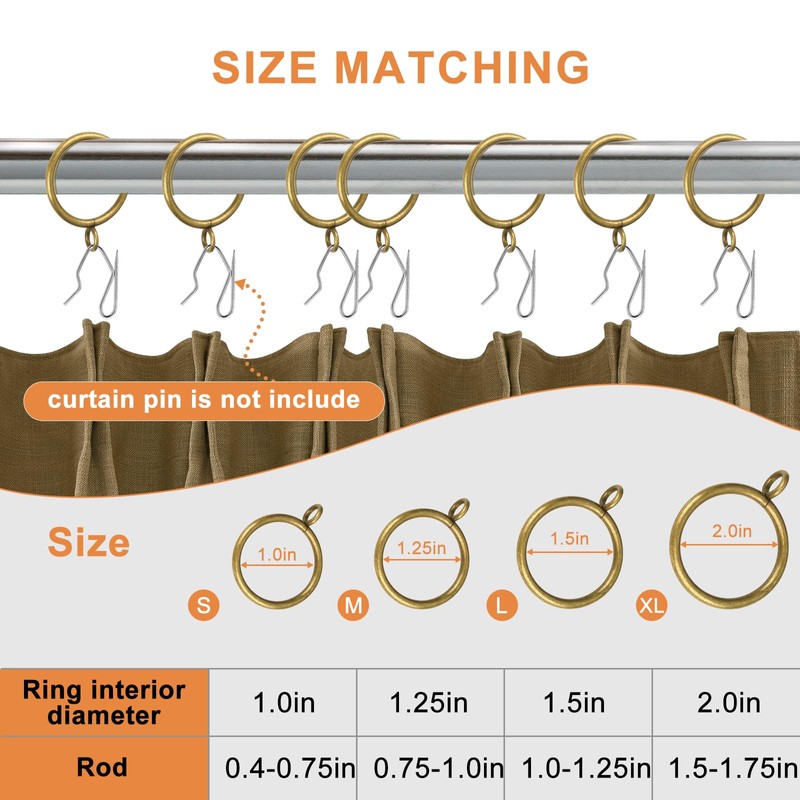 Antique Brass Curtain Rings with Eyelets for Up to 3/4-inch