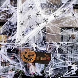 Decoraciones de Halloween al Aire Libre telarañas– 1200 pies Cuadrados telarañas Decorativas de Halloween con 100 arañas Falsas,casa embrujada, acceso
