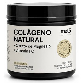 Colageno Hidrolizado Puro Natural con Citrato de Magnesio y Vitamina C, Suplemento en Polvo Sin Azucar Ni Conservadores, Colágeno Hidrolizado Sin Sabor - 525 g - Met 5 Nutrition