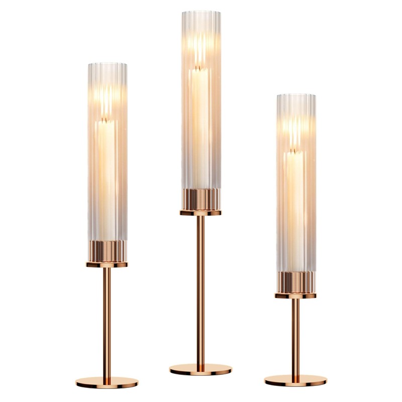 Gold Hurricane Candle Holders for Candlesticks, Set of 3, Tall