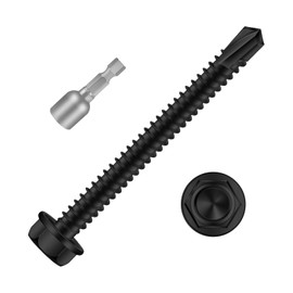 Mellewell #10 x 3 Hex Washer Head Self Drilling Screws, 410 Stainless Steel Self Tapping Sheet Metal Screws, Black Finish, 50 PCS