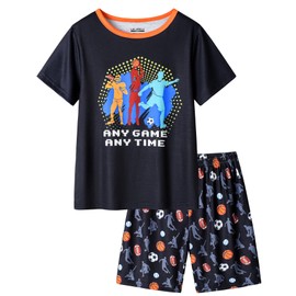 UNICABBIT21 Pajamas for Boys Cute Black Balls Short Sleeve and Shorts Sleepwear 2PCS Big Kids PJS Nighty Clothes Size 12