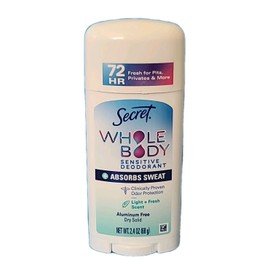 Secret 2 × Secret • WHOLE BODY Aluminum Free • SENSITIVE DEODORANT• Light & Fresh 2.4oz