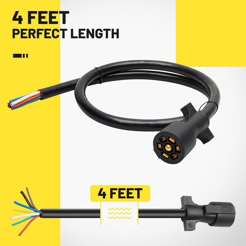 Oyviny Heavy Duty 7 Way Trailer Plug Cord with Double