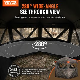 VEVOR Hunting Blind, 270° See Through Ground Blind, Portable Resilient Hunting Tent, 6-7 Person Pop Up Deer Blind for Hunting with Carrying Bag, 4 Horizontal Windows for Turkey and Deer Hunting