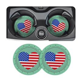 AUCELI 2 Pack Car Cup Holder Coasters, Colored American Flag US Flag Insert Car Cup Coaster, 2.75 Inch Anti Slip Shockproof Embedded Drink Mat, Vehicle Interior Decor Accessories
